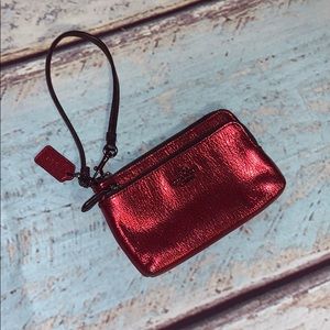 Red metallic Coach wristlet